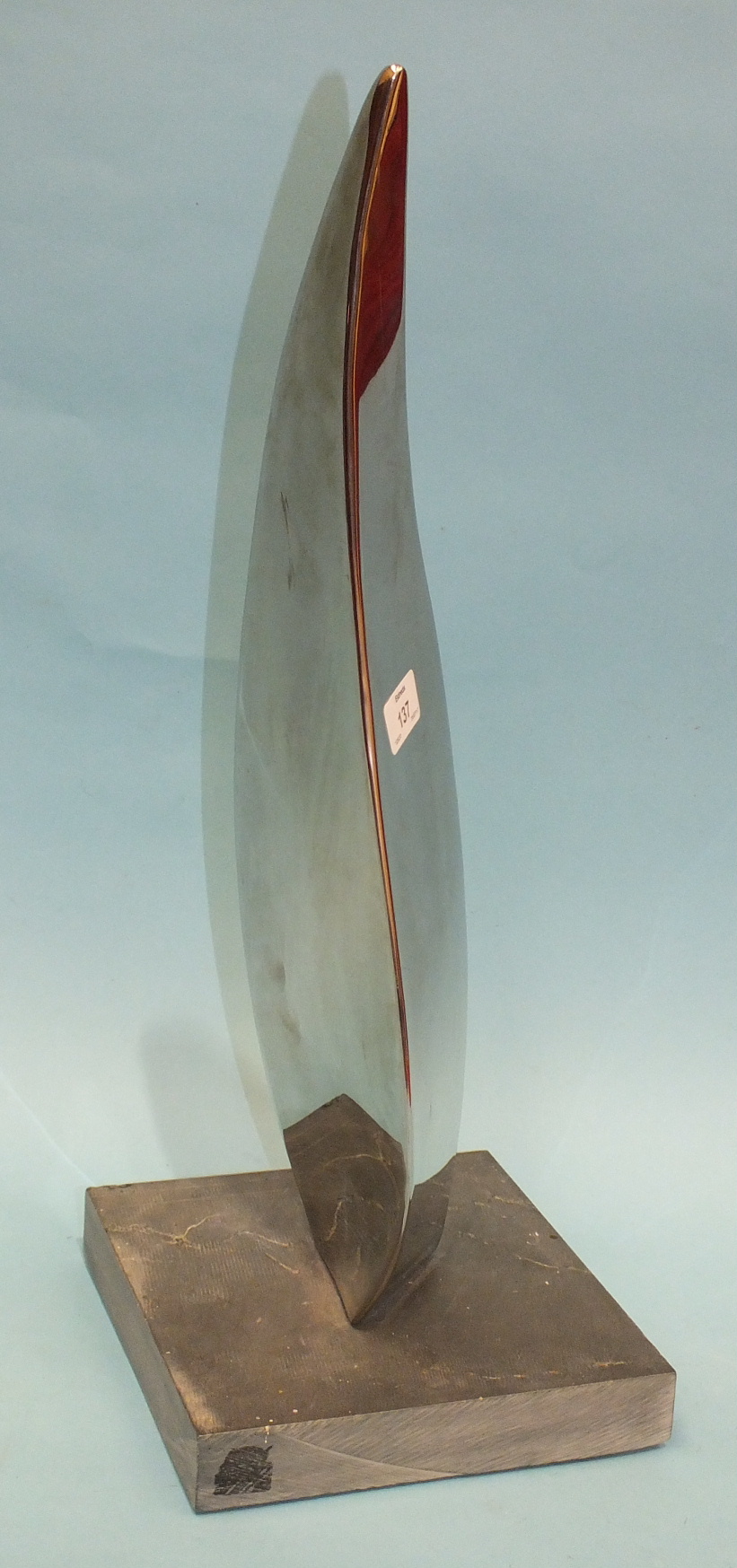 Richard Harwood, 'Flame', stainless steel sculpture on slate base, 54cm high.