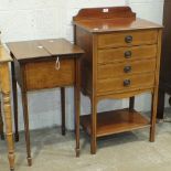 An Edwardian inlaid walnut music cabinet fitted with four drawers on square legs united by an