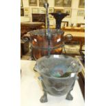 An Art Nouveau copper planter, 28cm high and a copper coal bucket with wrought iron frame and