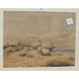 Style of T Sidney Cooper, Sheep Beside a River, watercolour, 20 x 27cm, bears signature, dated