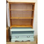 A modern pine open bookshelf, 89cm wide, 98cm high and a painted low television stand, 89cm wide, (