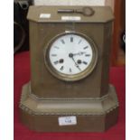 A brass striking mantel clock with white enamel dial and Roman numerals, 25.5cm high, af.