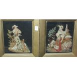 A pair of Victorian needlework pictures depicting rural figures in a landscape, 19 x 16cm, an oval