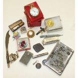 A Lucite rose brooch, a trench art scimitar paper knife and other items.