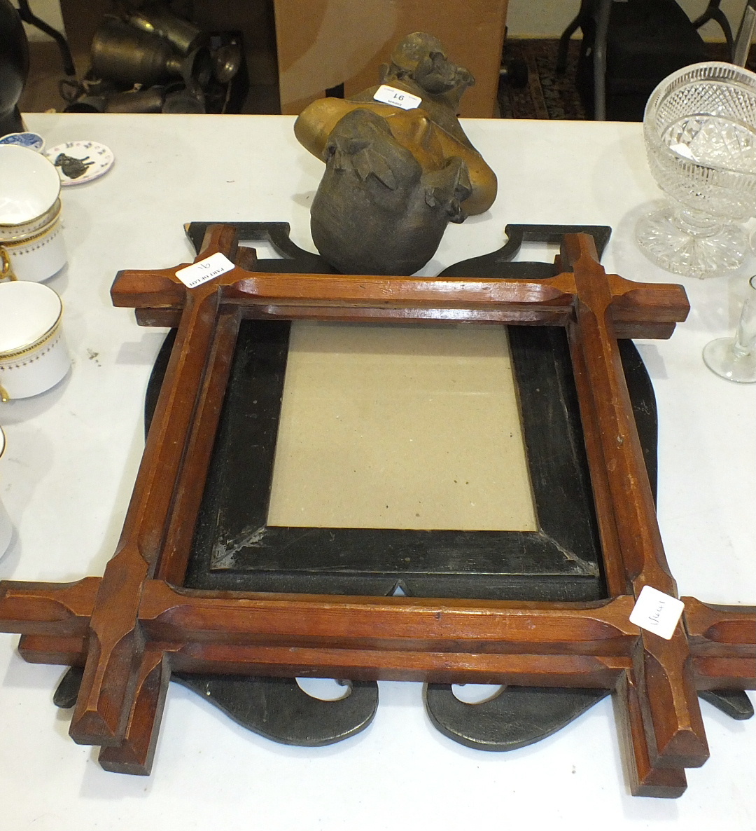 A bronzed metal bust of Undine, a pair of pitch pine photo frames and an ebonised frame. - Image 2 of 2