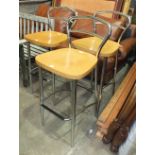 Three modern chrome framed low back wooden seated stools by Calligans of Italy, (3).