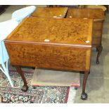 A walnut four drawer chest on short cabriole legs, 79cm wide, a pair of three drawer bedside