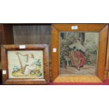 Six 19th and early 20th century needlework pictures within maple frames, (6).