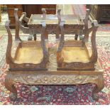 Three heavily carved hardwood occasional tables and a similar two-tier tray top occasional table.