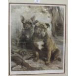 After Lilian Cheviot, "Study of Two Bulldogs with Military Uniform and Rifle in Foreground",