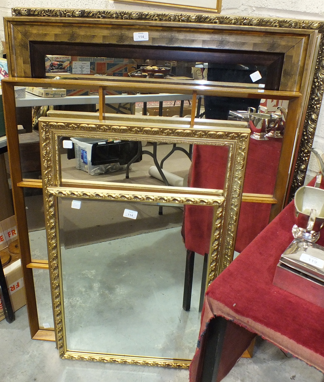 A collection of six modern wall mirrors, largest 86 x 112cm, (6).