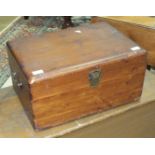 An American cedar wood rectangular box with hinged lid and metal carrying handles, 51cm wide, 26cm
