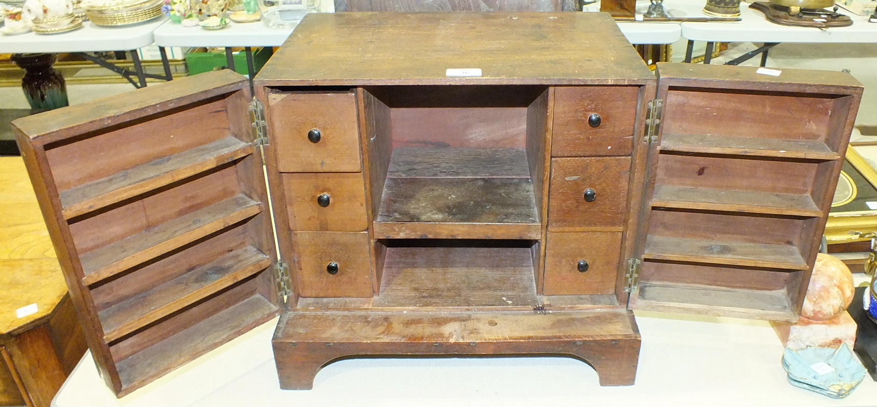 An antique oak chest of two drawers constructed from old timber, 43 x 33cm and a mahogany two-door - Image 2 of 2