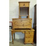 A modern pine dressing table fitted with three side drawers, 102cm wide, a similar blanket box, 83cm