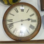 A stained wood circular case wall clock, 37cm diameter.