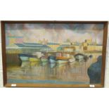 Thomas ...., 'Fishing boats anchored at the Barbican, Plymouth', a signed oil on hardboard, dated