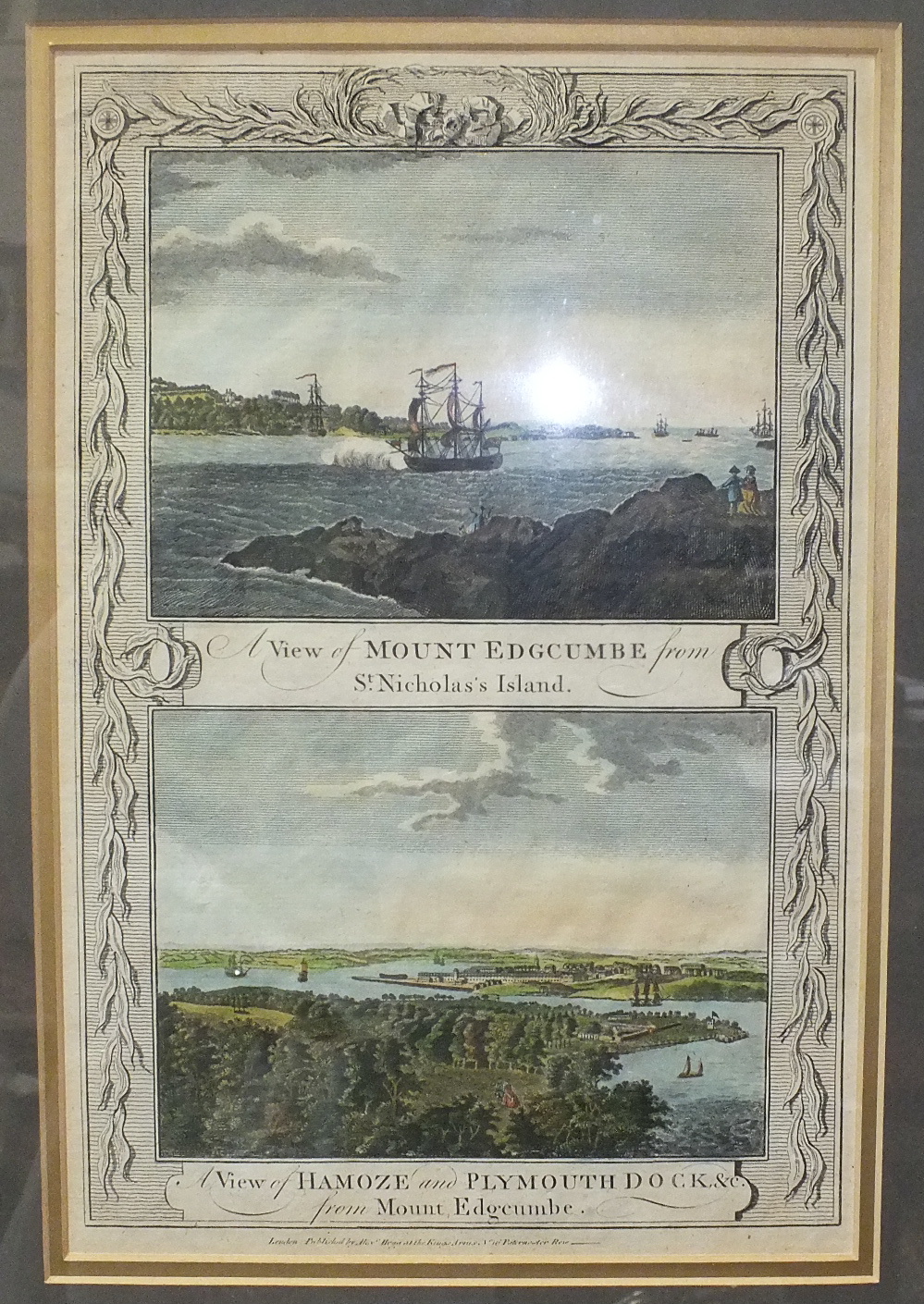 Two framed coloured engravings for The Modern Universal British Traveller, 'View of Mount Edgcumbe - Image 3 of 6