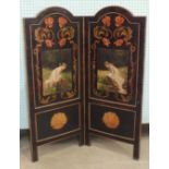 An early-20th century Art-Nouveau-style two-fold screen decorated with over-painted prints of