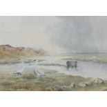 Noel Dudley, 'Iceland Summer No.4, Whooper Swans', signed watercolour, titled on label verso, 26 x