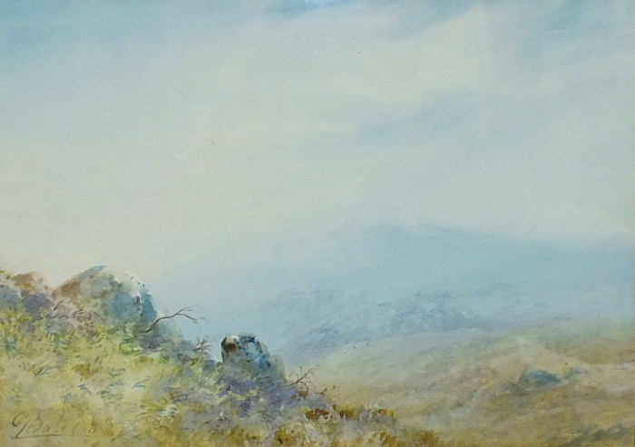 C Bate, 'Moorland Scene', a signed gouache/watercolour, 25 x 35cm, another, 'Clapper Bridge' and