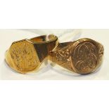 Two 9ct gold signet rings, sizes R, T½, 8.8g.