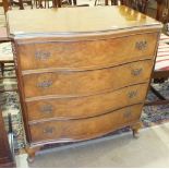 A Cameo Furniture reproduction walnut shaped-front chest of four drawers, on short cabriole legs,