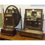 A small antique walnut dressing table mirror, the rectangular plate above a base drawer, on