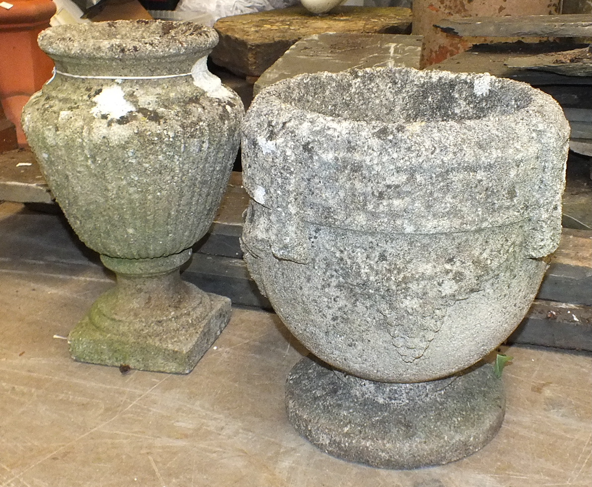 A cast concrete garden urn, 44cm high, 26cm diameter and one other, 40cm high, 33cm diameter, (2). - Image 2 of 2