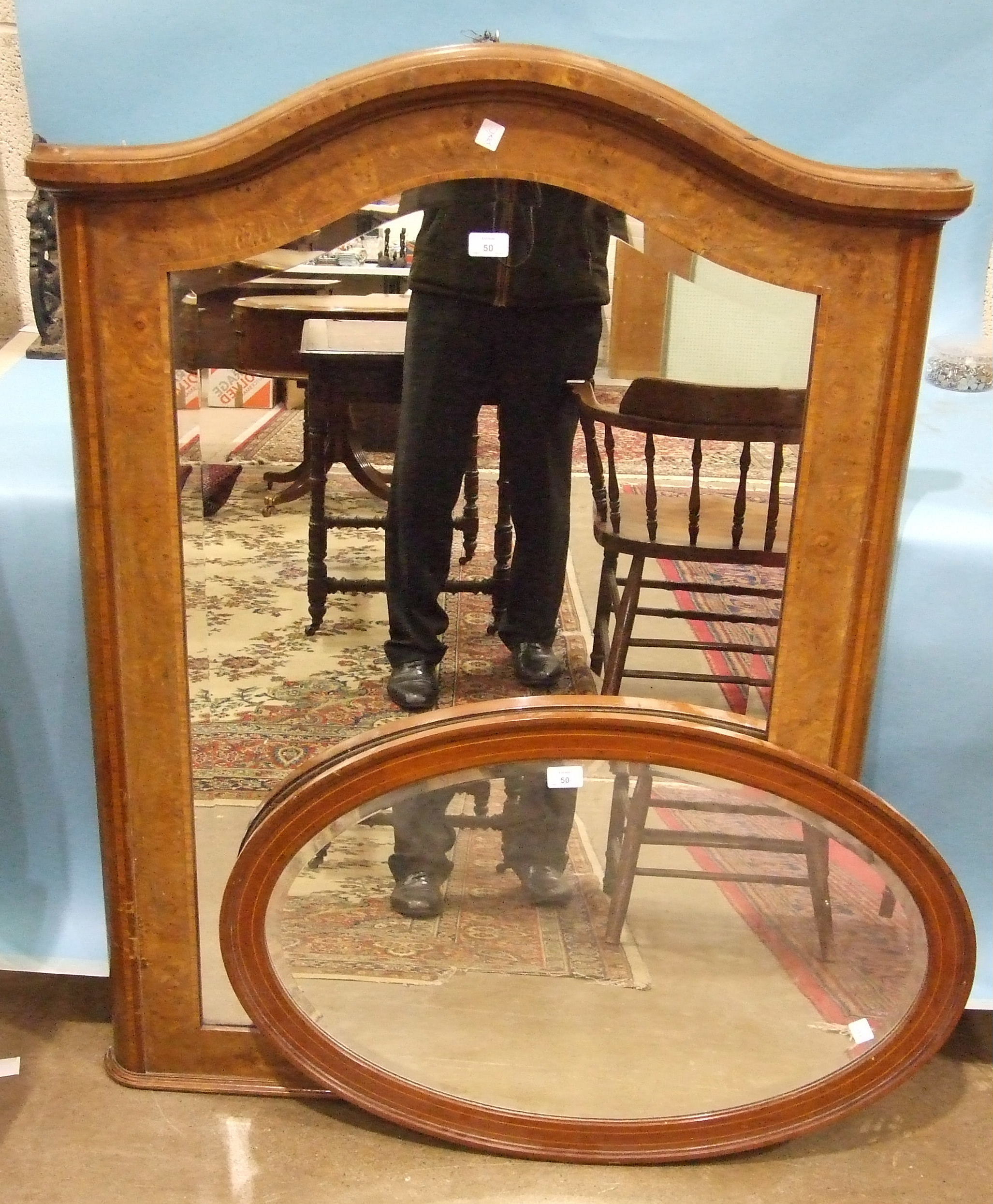 A 19th century French burr walnut cross-banded pier mirror, the arched corniced frame enclosing a - Image 3 of 4