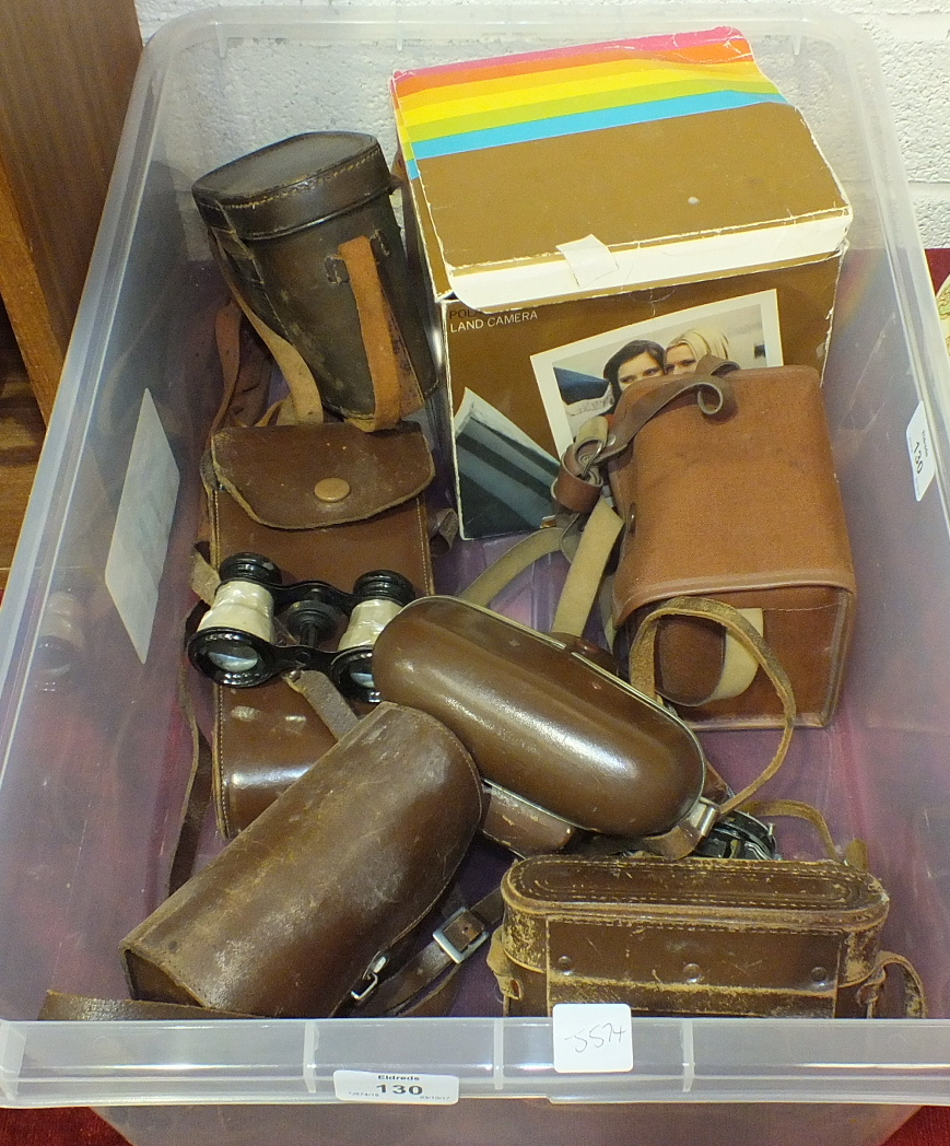 A pair of Yeats & Son, Dublin, binoculars in leather case, one other pair, unnamed, a Voigtlander