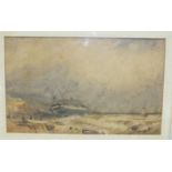 H A Luscombe, 'Wreckers around a vessel run aground', a signed watercolour, 27 x 44cm, foxed.