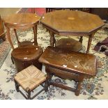 An Edwardian inlaid mahogany octagonal table on turned legs united by an undertier, 88cm high, one