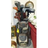 A set of Yonex left-handed golf clubs, including V Mass 270 3-9 irons, PW & SW, Cyberstar