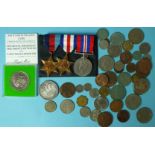 A WWII group of three medals: 1939-45 Star, France and Germany Star and 1939-45 War Medal, with a