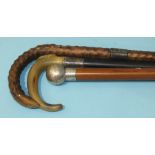 A silver-mounted walking cane by Brigg of London, engraved "O.M.S. Isaac RE from Majors Oliphant and