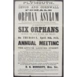 A framed Victorian Plymouth - Devon and Cornwall Female Orphan Asylum poster, advertising "An