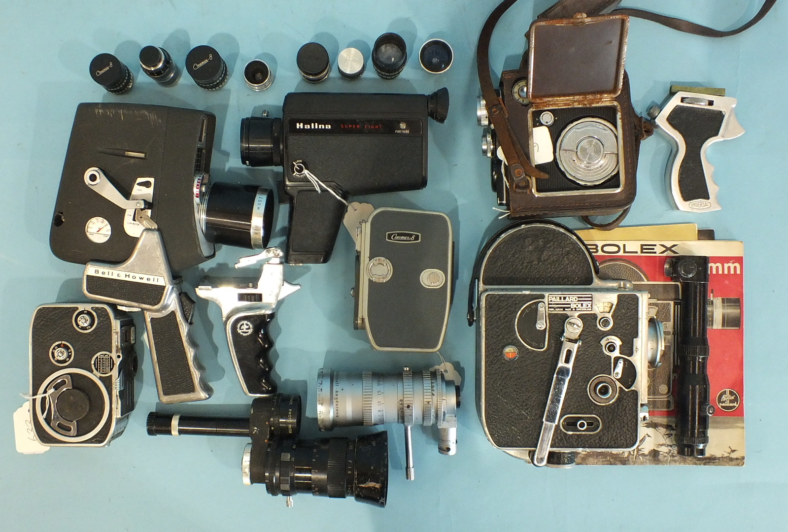 A Paillard Bolex 16 i/sec cine camera with Bell & Howell Angénieux 17-68mm f/2.2 zoom lens no.
