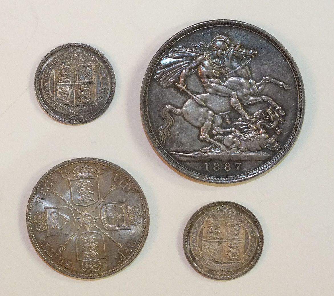 A Victoria 1887 crown, 1887 florin and two 1887 sixpences, (4). - Image 2 of 2