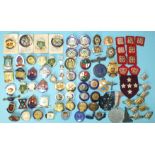 Various enamelled badges, including 47 bowling badges, and other items.