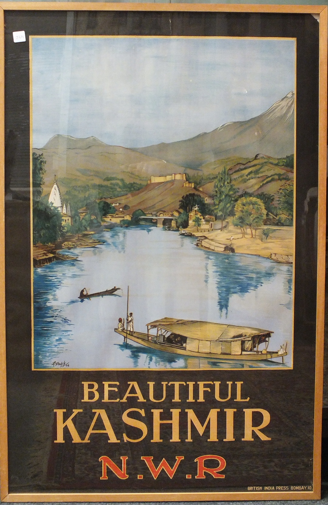 North Western Railway, India, poster by P Davis, "Beautiful Kashmir", chromolithographic poster