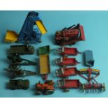 Dinky, 1950's issues, a quantity of playworn diecasts, farm machinery and army vehicles including