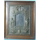A Great War oak-framed memorial picture frame with bronze-patinated plaster relief depicting