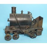 A live steam scratch built 4-2-0 "Birmingham Dribbler" locomotive, brass with burner, (front of