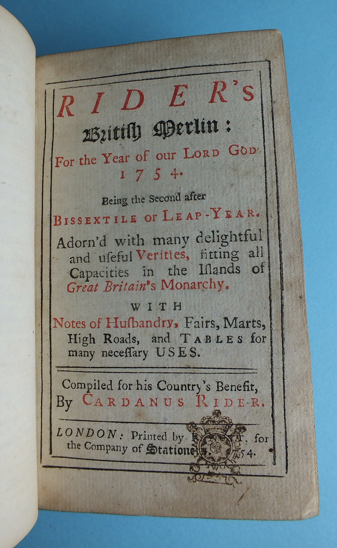 The Court and City Register and Rider's British Merlin for the Year of our Lord God 1754, fldg - Image 3 of 4