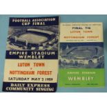 A quantity of sports programmes including 1959 FA Challenge Cup final, Luton v Nottingham Forest and