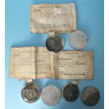 Three George III recovery documents, vellum, each with engraved portrait of the king in decorated