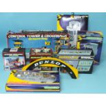Scalextric Race + Accessories set, two control towers, control tower and cross-walk kit, grand stand