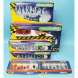 Scalextric two Race + set of accessories and four sets of figures, all boxed, (6).