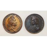 A bronze medallion by Jean Dassier, obv bust of King John, inscription "Joannes D G ANG ET HIB REX",