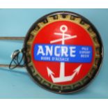 An "Ancre Pils Export Beer" sign in the form of a bottle top, illuminated, 60cm diameter.
